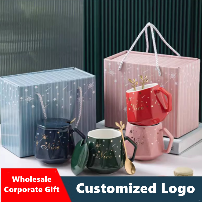 Wholesale Corporate Gift Ceramic Mug Cup With Lid Customized Logo Company Event Bulk Purchase Gift Set