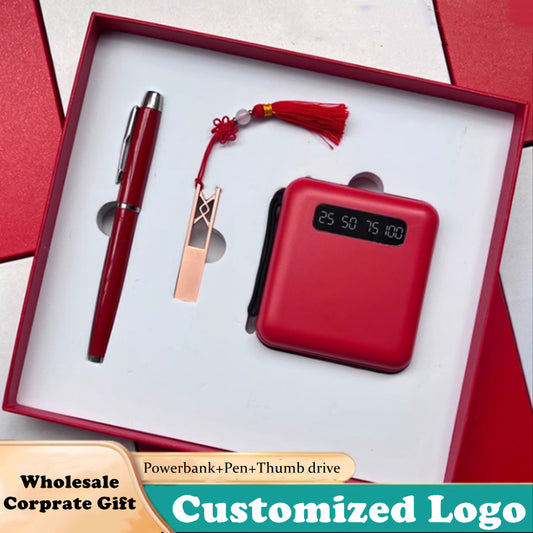 Wholesale Corporate Power bank Thumb Drive Pen Gift Set Customized Logo Event Company Gift Set