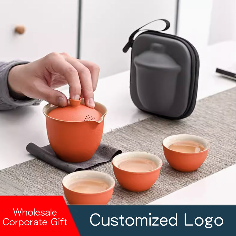 Wholesale Corporate Gift Portable Ceramic Tea Cup Set Customized Logo Company Event Gift